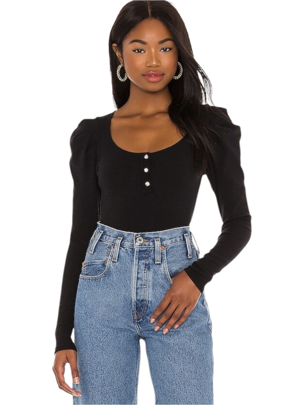 Cinq a Sept Jordan Embellished Puff Sleeve Top in Black Size XS
